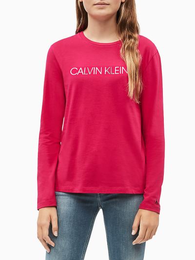 Calvin Klein Ruhák HU665844 | Calvin Klein Logo Lány Hosszú Ujjú Póló Rózsaszín